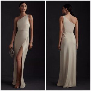 BHLDN (Anthropologie) "Dylan" One Shoulder Maxi Gown in Champagne Satin, size 12